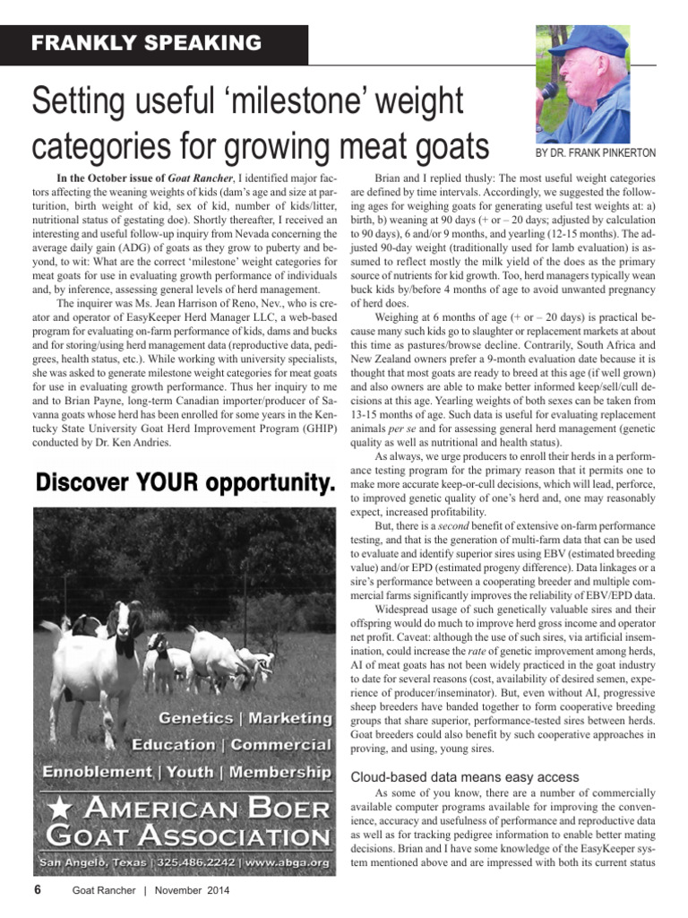 Milestone Weights for Meat Goats | PDF | Goat | Horse Breeding