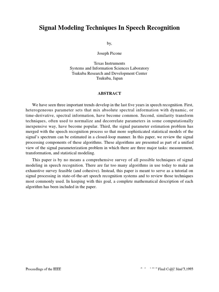 Signal Modeling Techniques in Speech Recognition | PDF | Algorithms ...