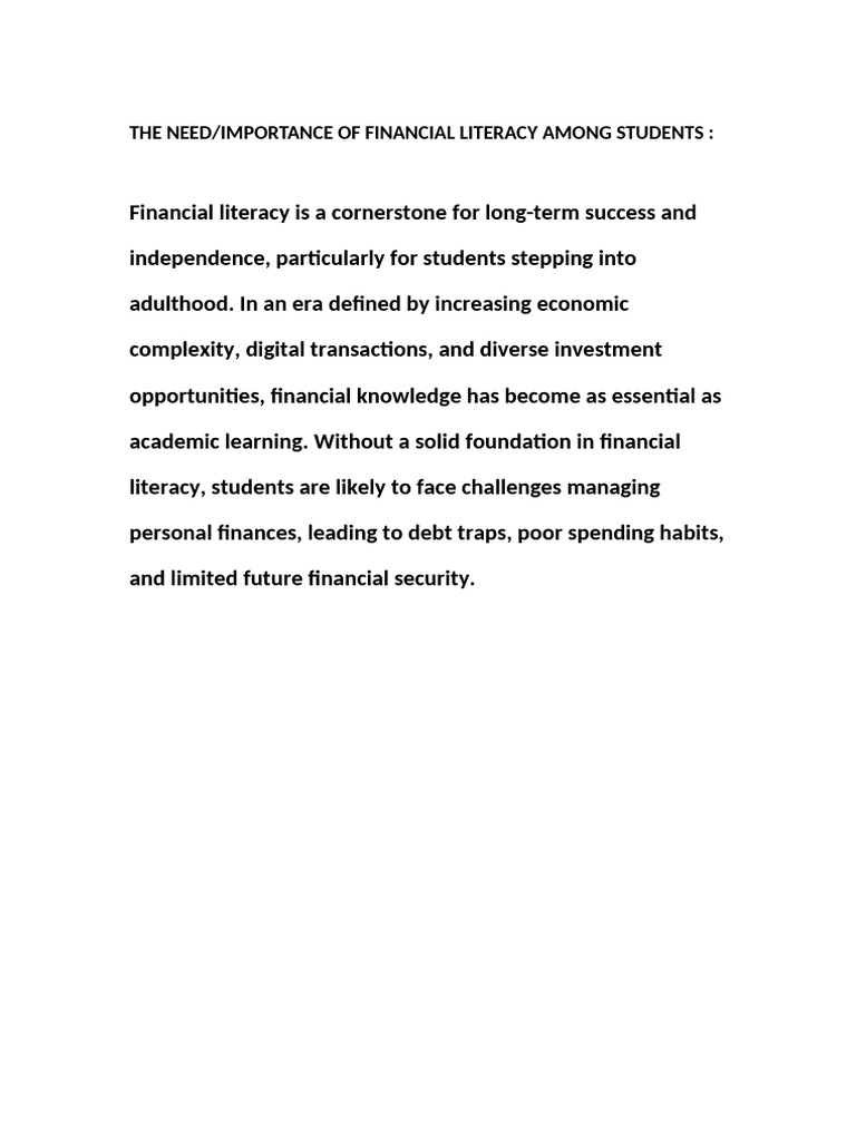 Importance of Financial Literacy for Students | PDF