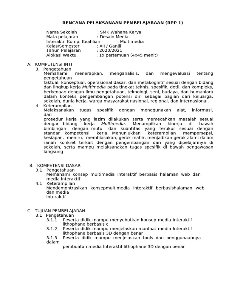 RPP Desain Media Interktif Kelas XII | PDF