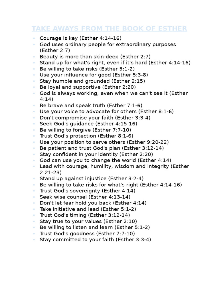 Take Aways From The Book of Esther | PDF