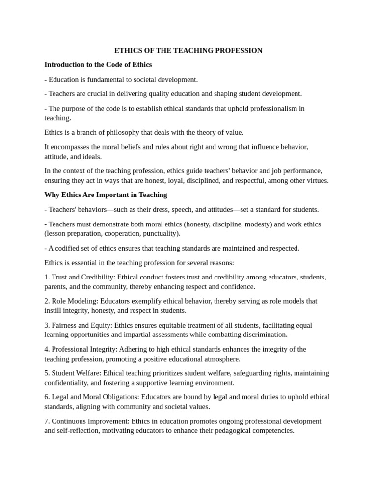 Ethical Standards in Teaching Profession | PDF | Teachers | Integrity