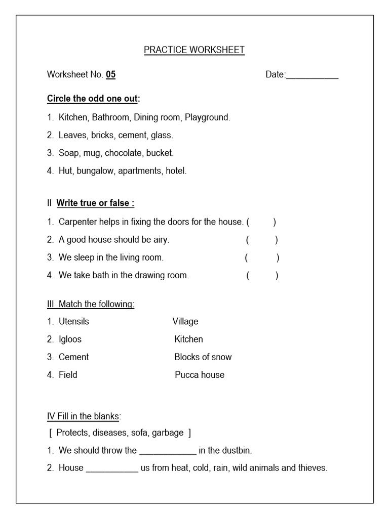 Home and Hygiene Practice Worksheet | PDF
