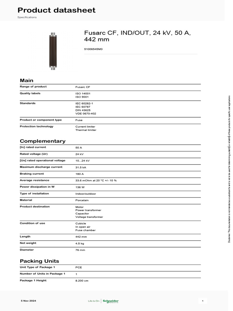 24kV 50A Fusarc CF Fuse Specs | PDF
