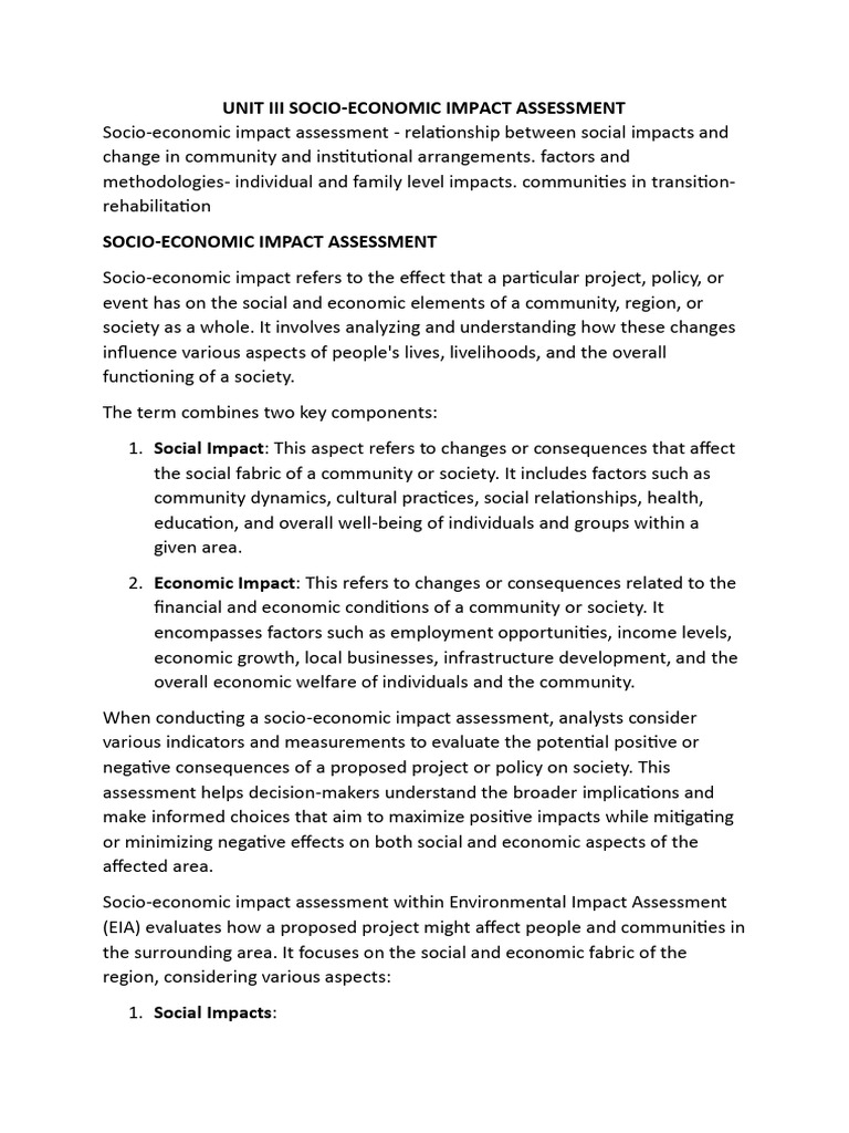 Socio-Economic Impact Assessment Overview | PDF | Cost–Benefit Analysis ...