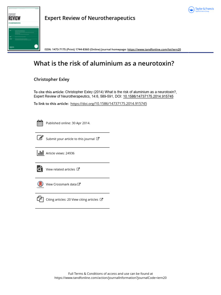 What Is The Risk of Aluminium As A Neurotoxin | PDF | Alzheimer's ...