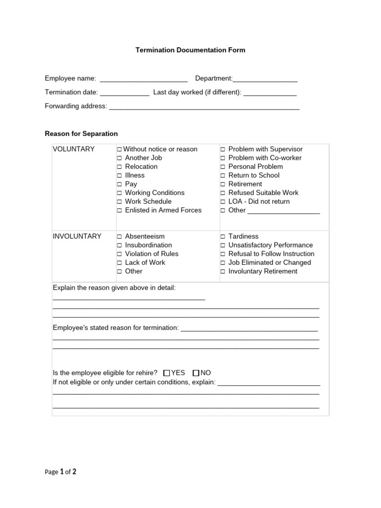 Termination Documentation Form | PDF | Business | Employee Relations