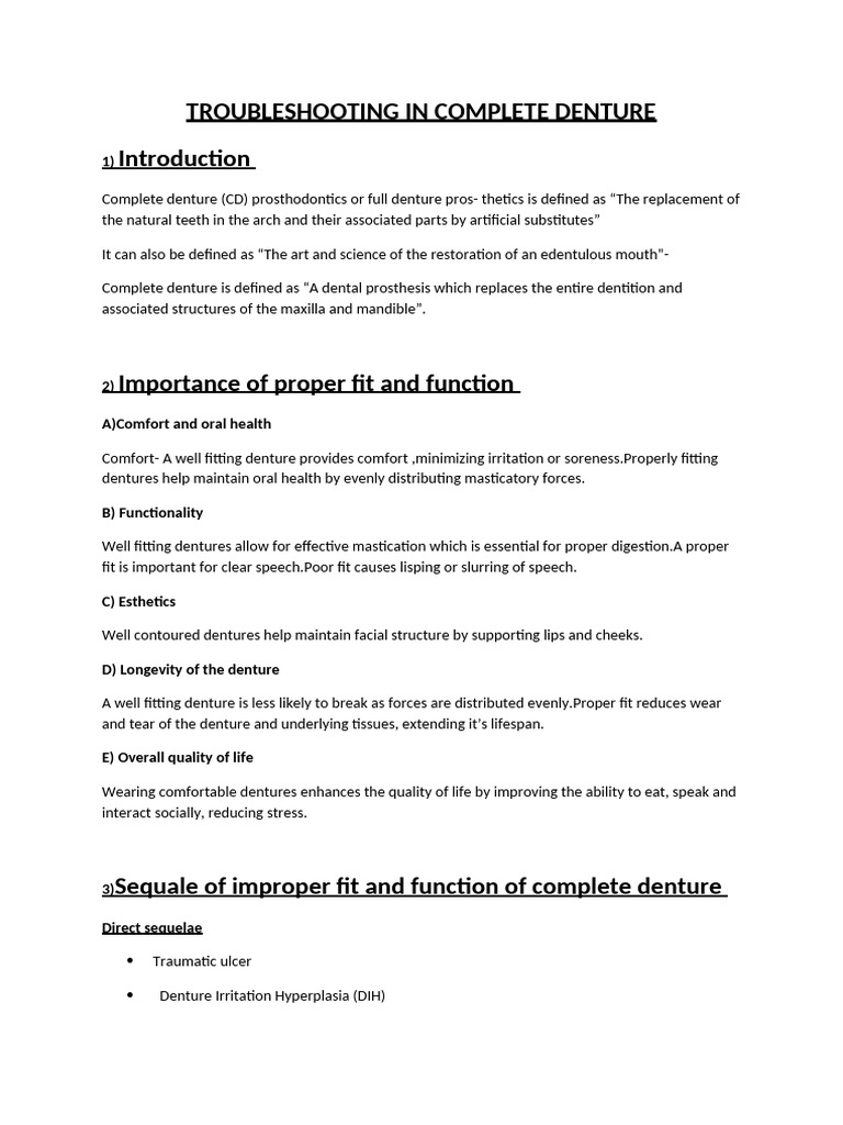 Troubleshooting in Complete Denture | PDF | Dentures | Diseases And ...