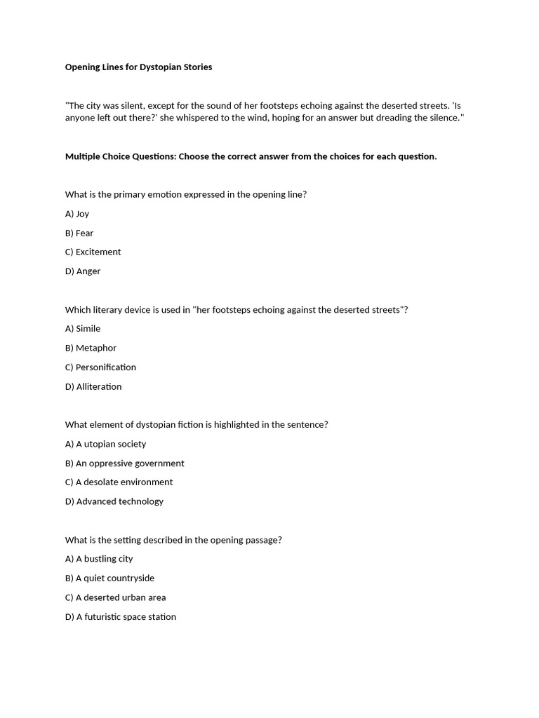 Dystopian Story Starters Quiz | PDF