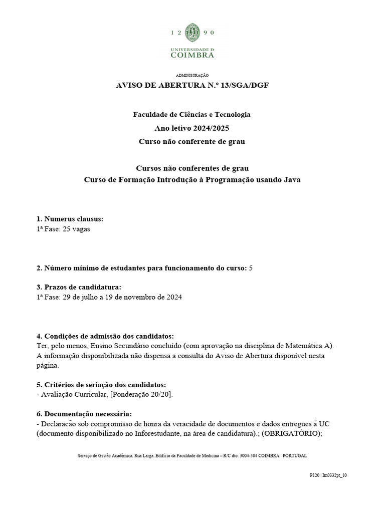 Abertura de Curso de Programação Java 2024 | PDF | Portugal | Missão ...
