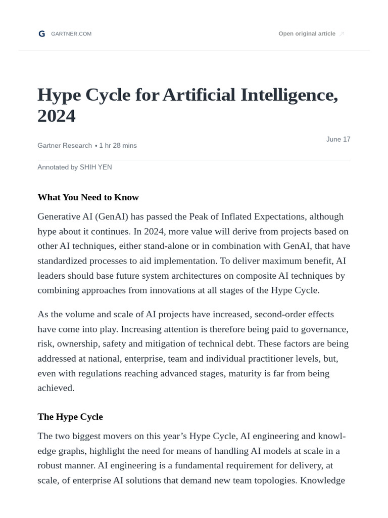 Gartner AI Hype Cycle 2024 Insights | PDF | Artificial Intelligence ...