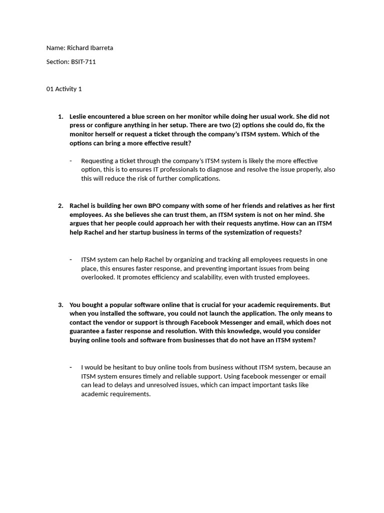 ITSM Benefits for Business Efficiency | PDF