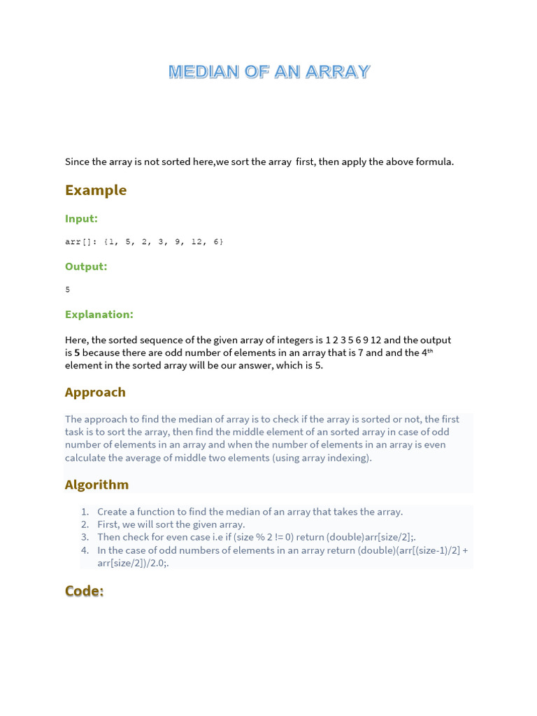 What Is Median of An Array | PDF