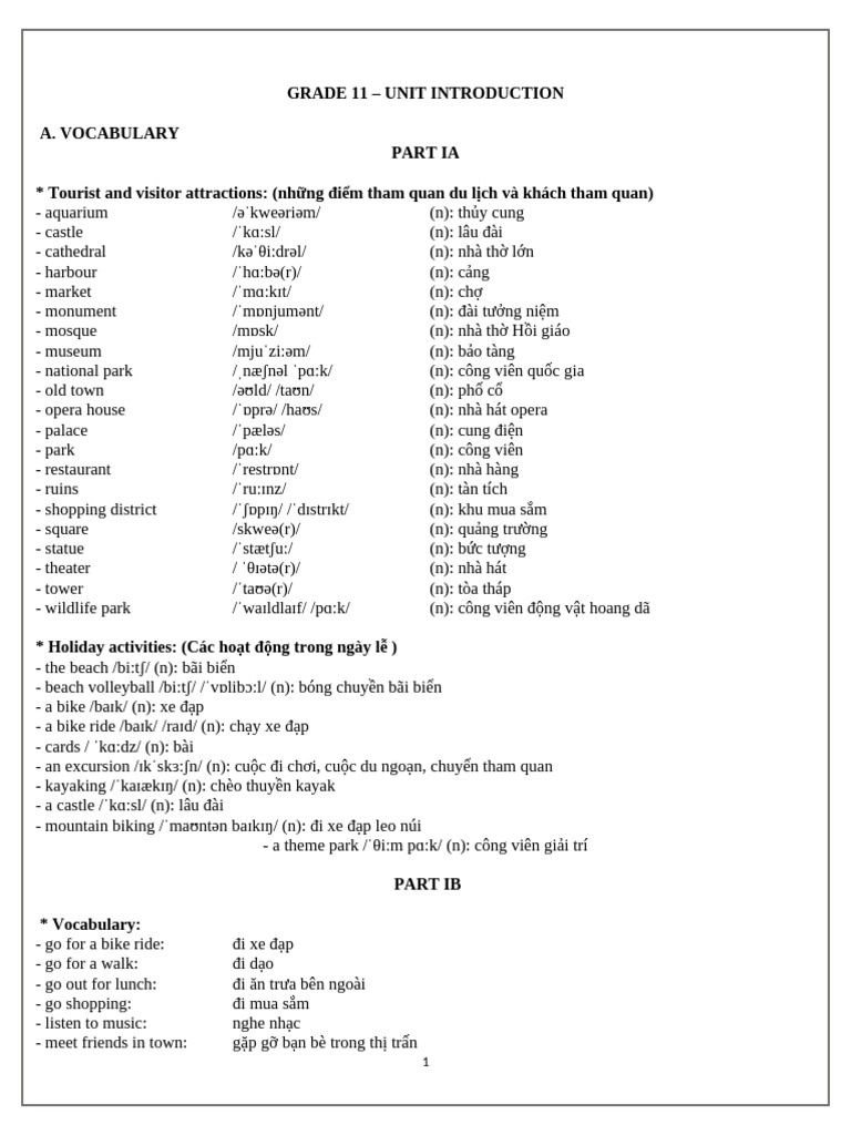 LỚP 11 UNIT INTRODUCTION GIẢI CHI TIẾT WORD | PDF