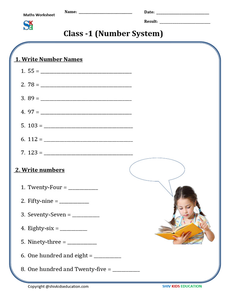 Number System Worksheet For Class 1 | PDF | Business | Teaching Methods ...