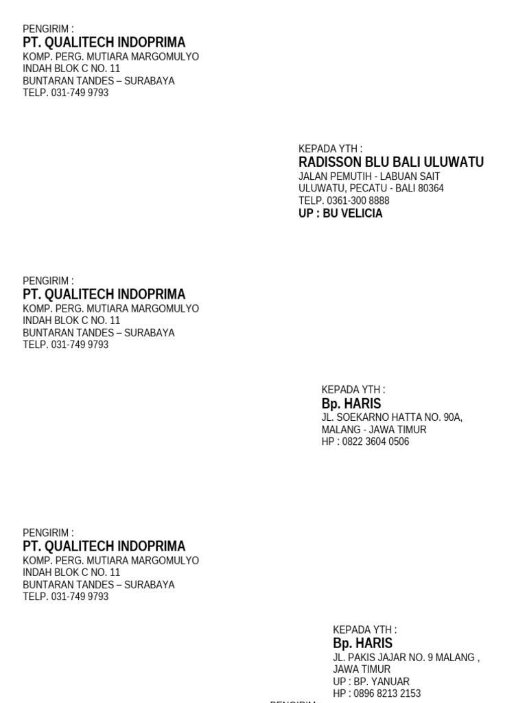 Amplop Putih Qualitech | PDF