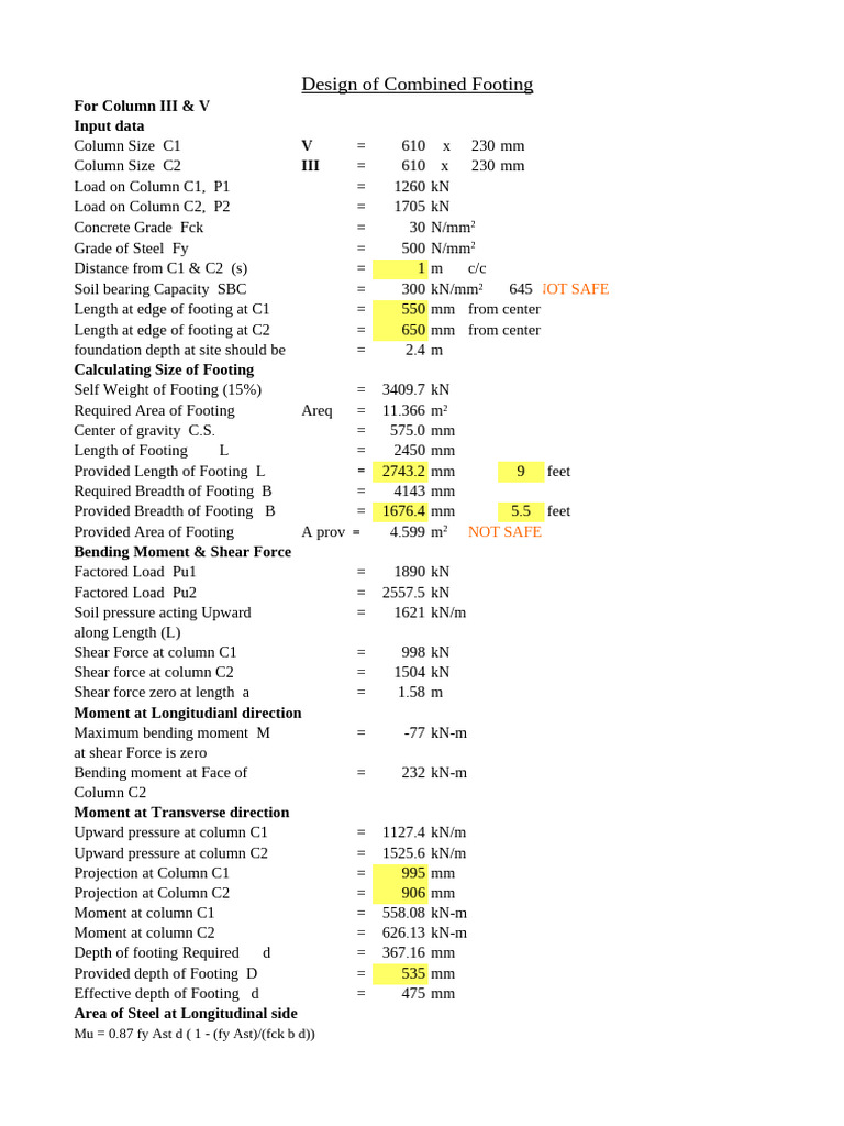 Combined Footing Design | PDF | Mechanical Engineering | Structural ...