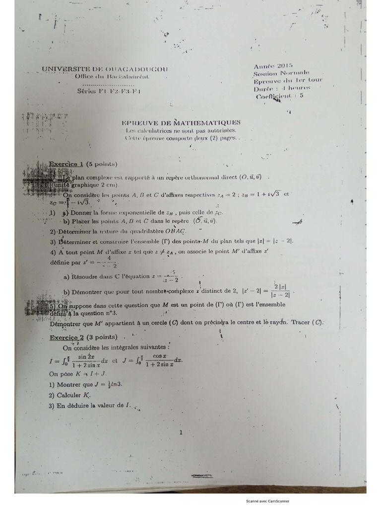 Mathématiques Bac F 2015 | PDF