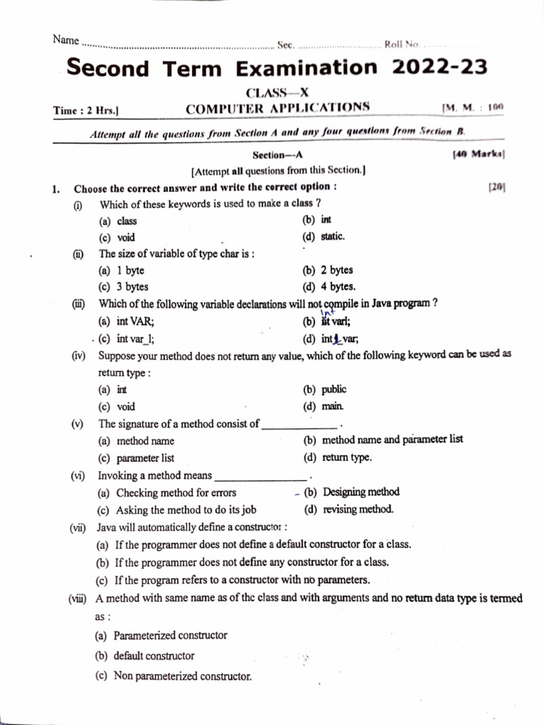 Class X Computer Applications Exam 2022 | PDF | Method (Computer ...