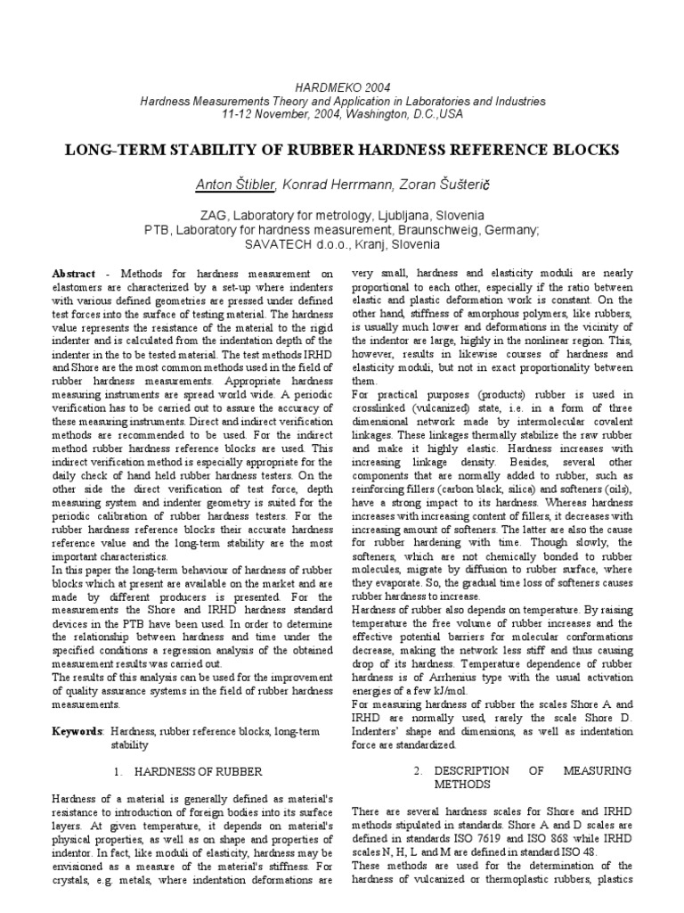 Long-Term Stability of Rubber Hardness | PDF | Hardness | Calibration