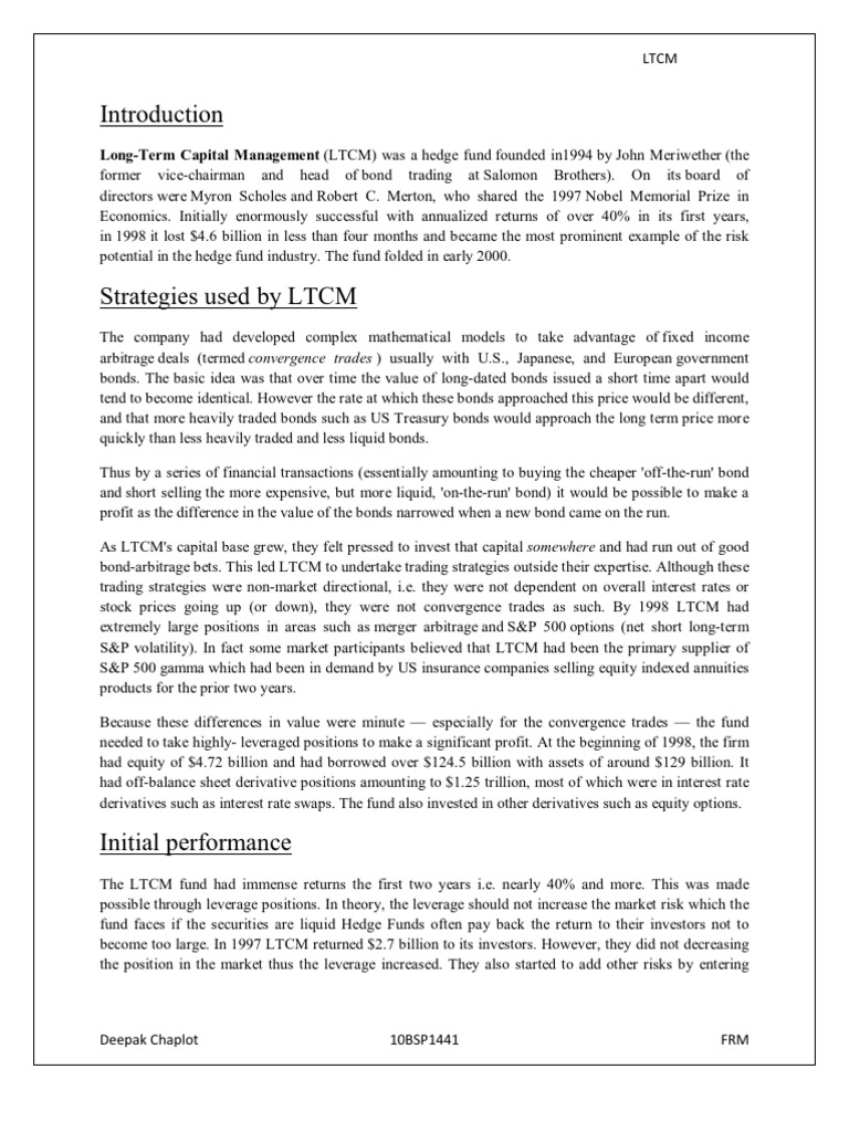 LTCM Fund Overview and Analysis | PDF | Long Term Capital Management ...
