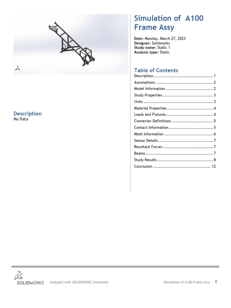 A100 Frame Assy-Static 1-1 | PDF | Young's Modulus | Strength Of Materials