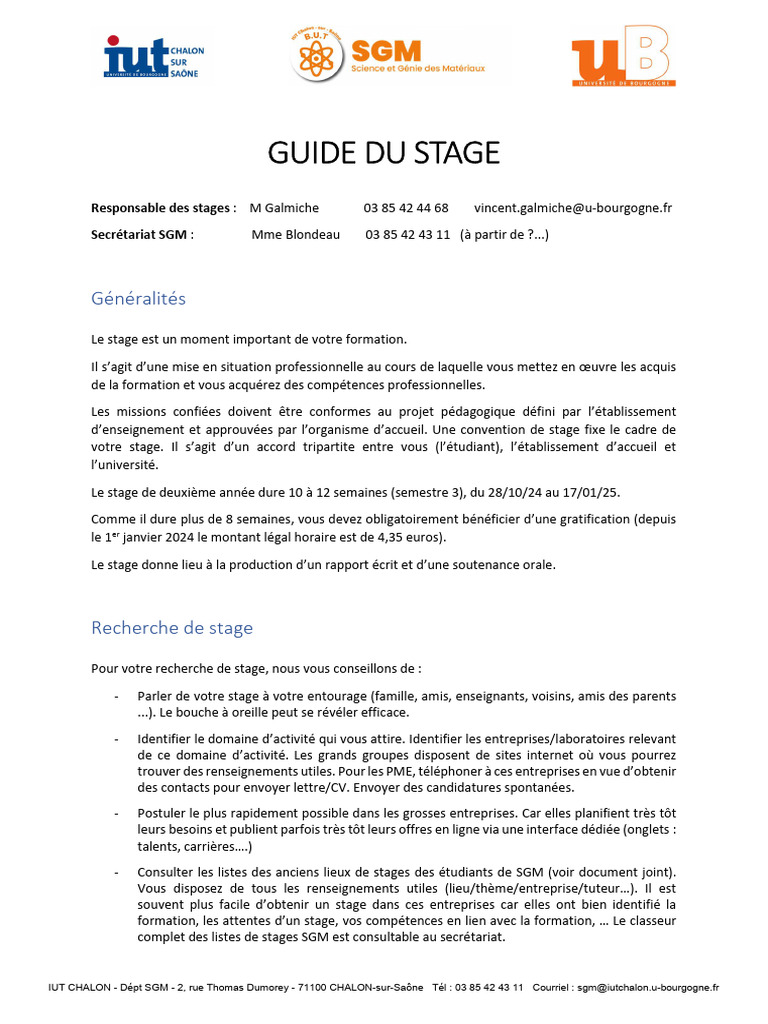 Guide du Stage à l'IUT de Chalon | PDF | Affaires