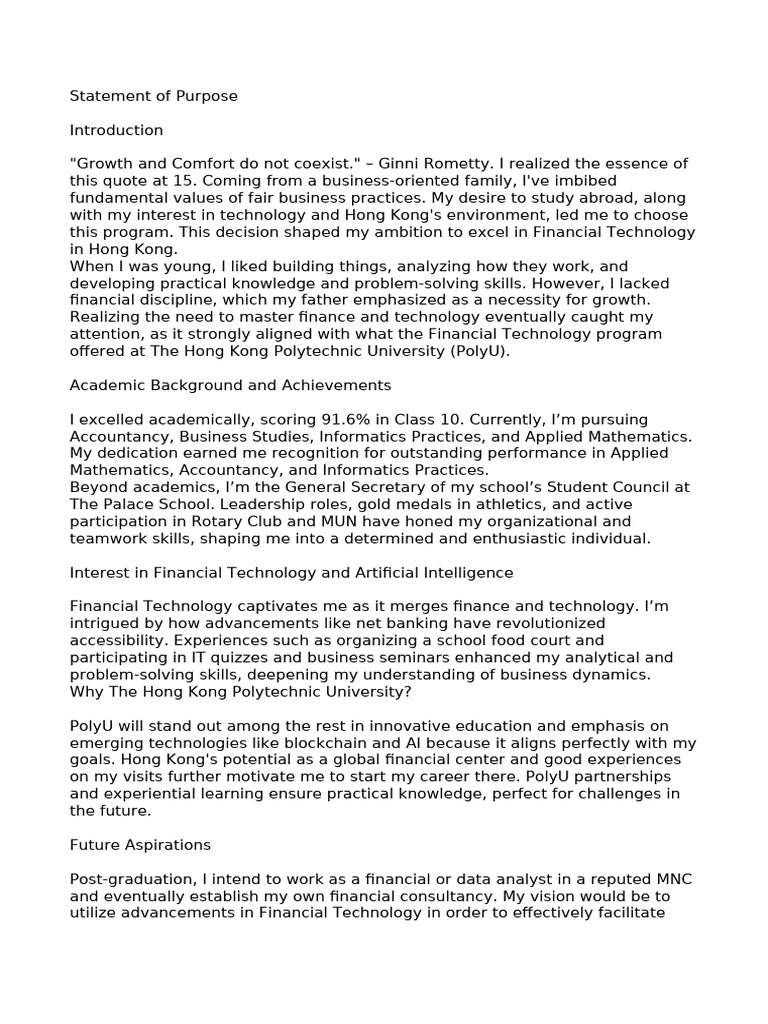 Statement of Purpose - Short | PDF | Artificial Intelligence ...