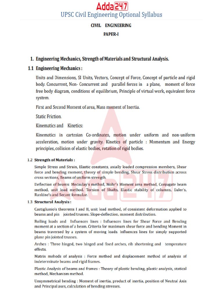 UPSC Civil Engineering Optional Syllabus | PDF