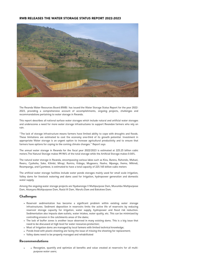RWB Releases The Water Storage Status Report 2022-2023 | PDF | Dam ...