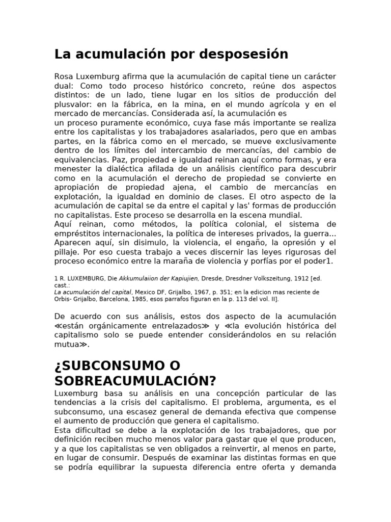 La Acumulación Por Desposesión PDF Acumulación de capital Capitalismo