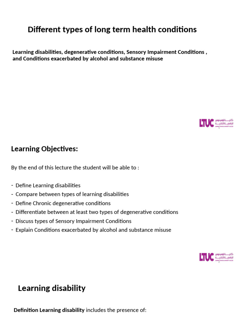 Different Types of Long Term Health Conditions | PDF | Learning ...