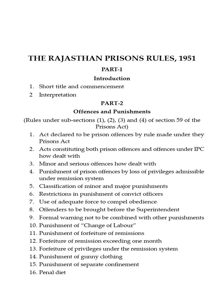 Rajasthan Jail Manual Overview | PDF | Prison | Punishments
