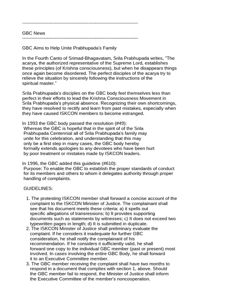 GBC's Commitment to ISKCON Unity | PDF