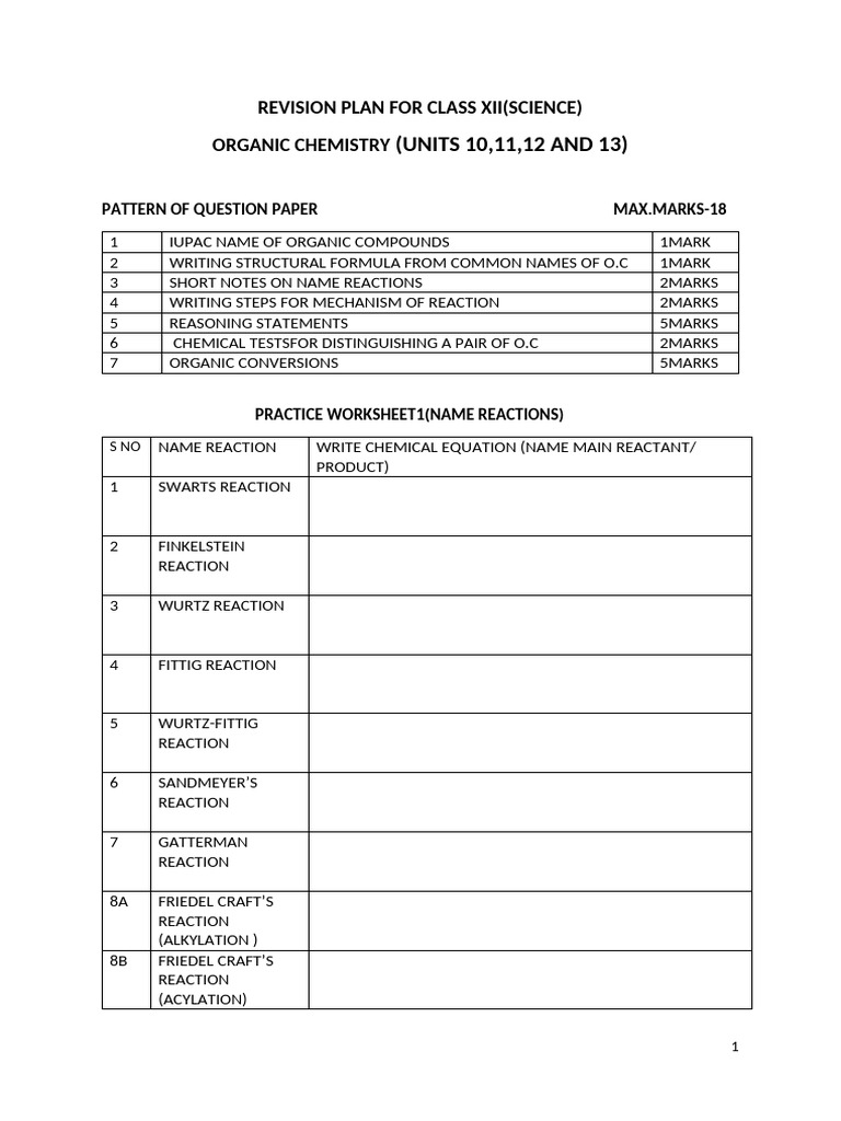 Class XII Organic Chemistry Revision Guide | PDF | Ether | Amine
