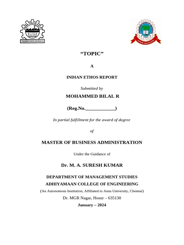 Indian Ethos Report for MBA Degree | PDF | Publishing