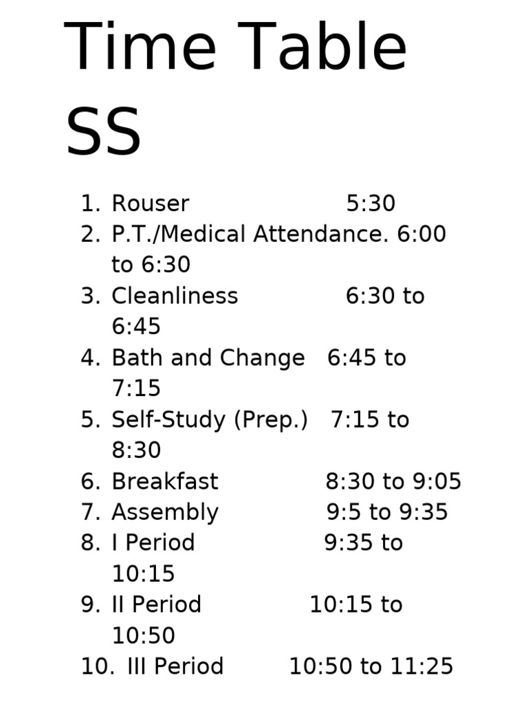 Time Table SS | PDF
