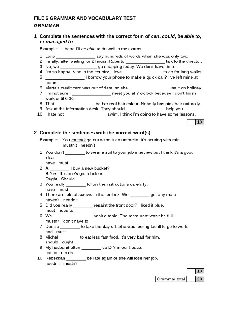 File 6 Grammar and Vocabulary Test | PDF | Home & Garden