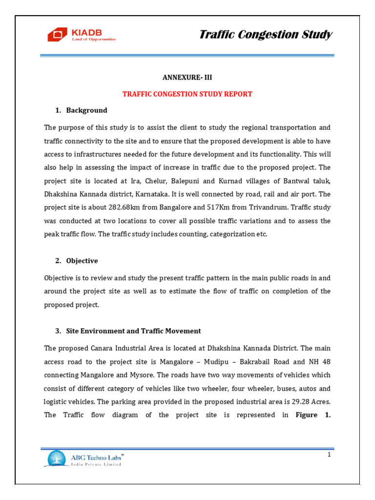 Traffic Congestion Study for Canara Industrial Area | PDF | Traffic ...