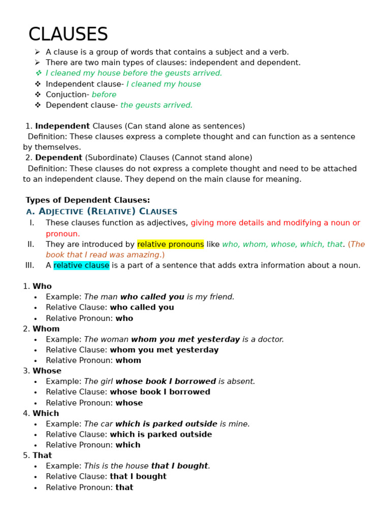 Clauses | PDF | Verb | Adverb