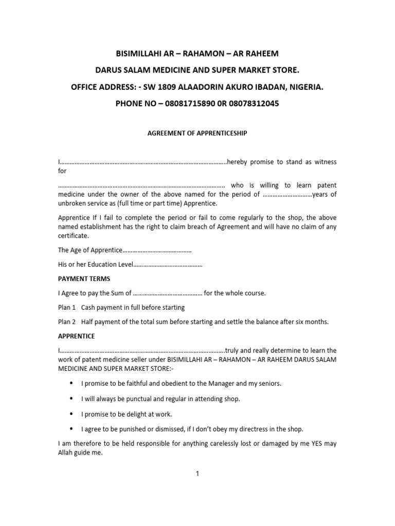 Agreement of Apprenticeship | PDF