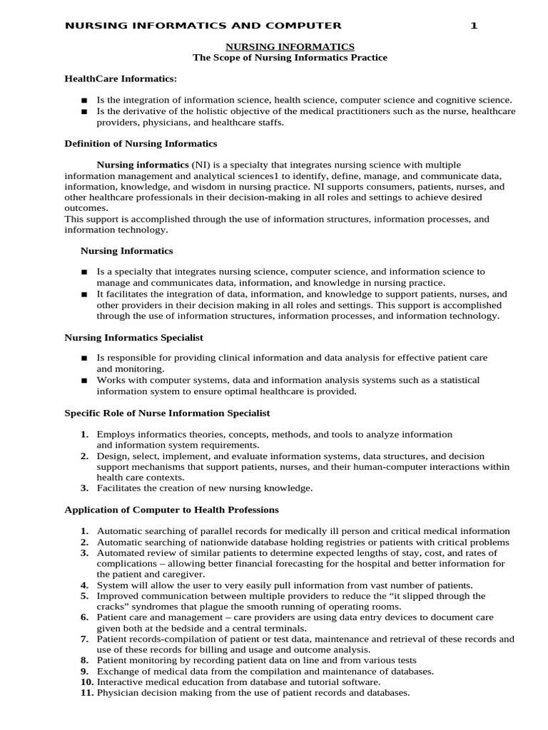 Nursing Informatics Hand Outs | PDF | Electronic Health Record ...