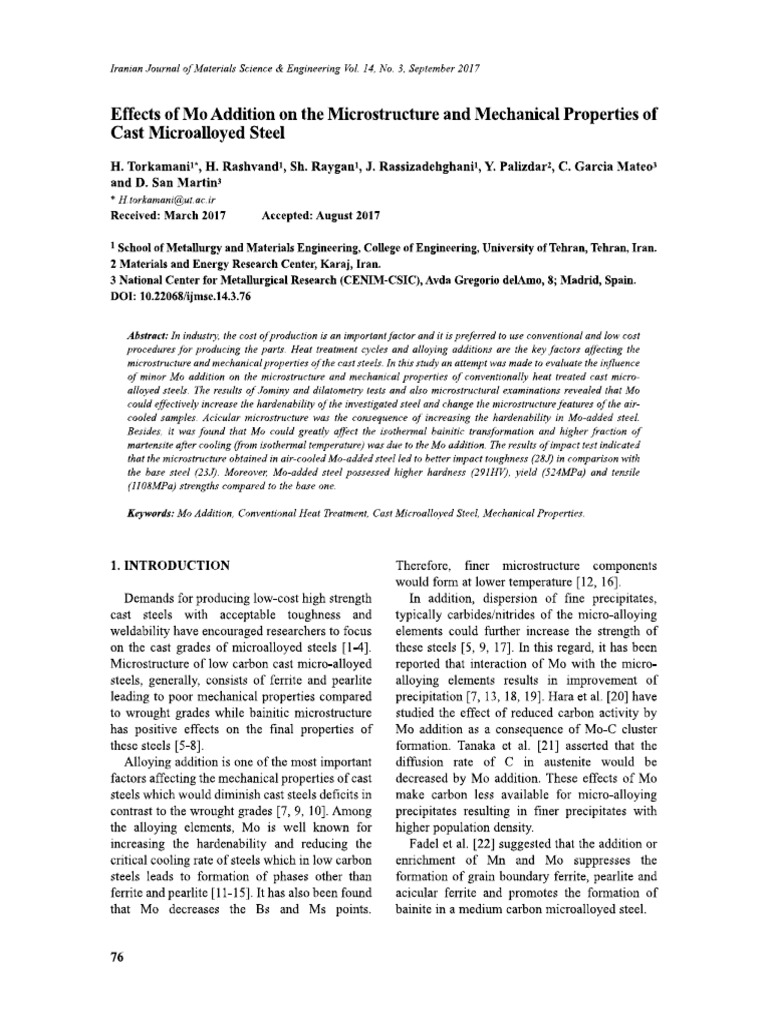 Effect of Mo Addition On The Microstructure and Mechanical Properties ...