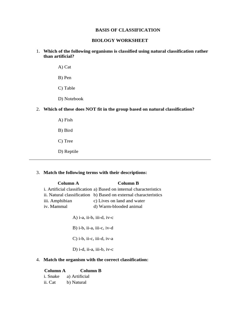 Basis of Classification Worksheet | PDF | Cell (Biology) | Prokaryote