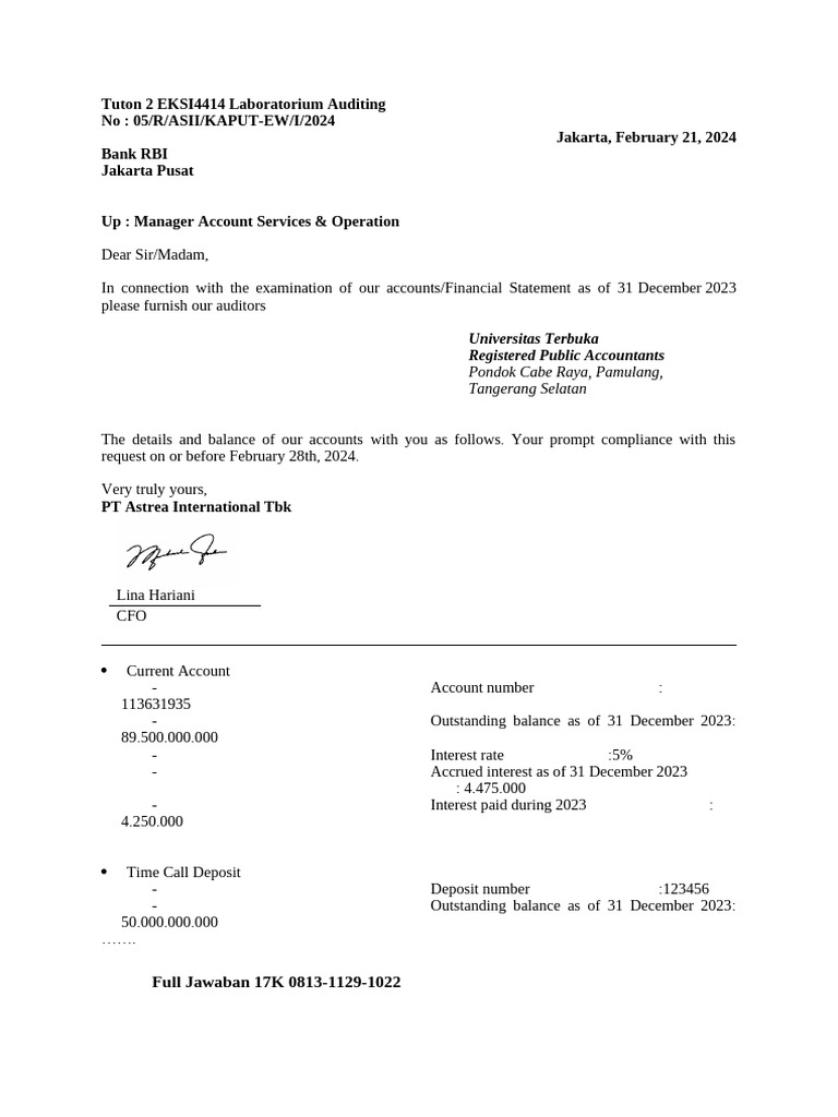 Auditing Request For Bank Accounts Pdf Business