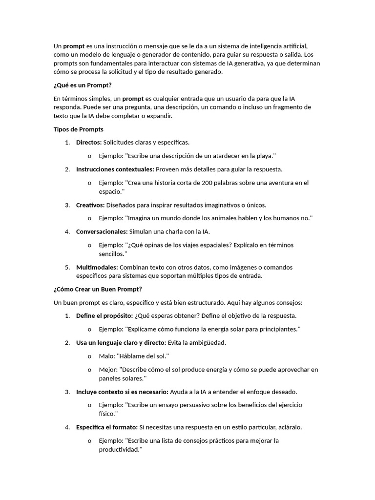Tipos y Estructura de Prompts en IA | PDF | Inteligencia artificial ...