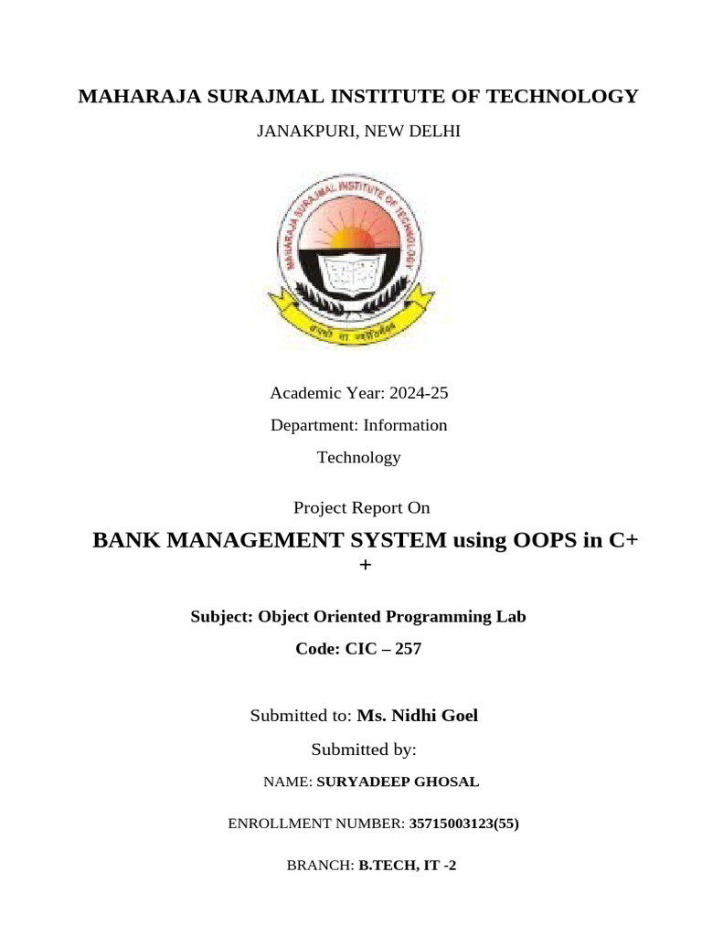 Bank Management System Project Report | PDF | Computer Engineering ...