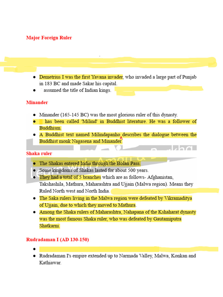 Class 10 - Major Foreign Rulers & Kushana Dynasty | PDF