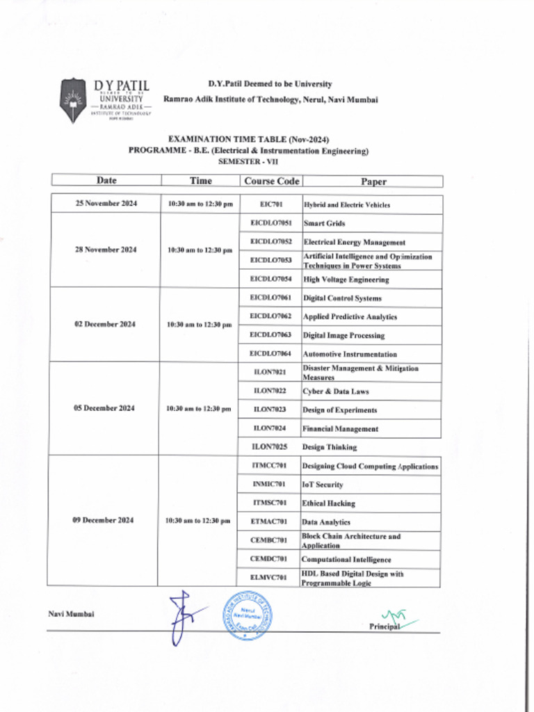Sem 7 ESE Time Table Nov2024 | PDF