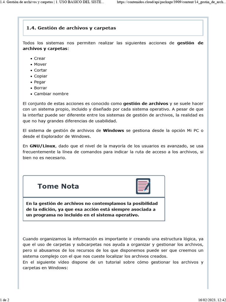 1.4. Gestión de Archivos y Carpetas - 1 | PDF | Archivo de computadora ...